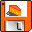 Pixelated orange and white icon with red-orange-yellow gradient shape and dark gray element on white background.