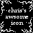 Black-and-white pixelated icon with repeated text 'chris's awesome icon' arranged in a pattern, surrounded by white crack-like border elements