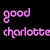 Pixel art contact sheet showing two versions of a Good Charlotte band logo with animated character sprites below, on black and gray backgrounds.