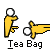 Yellow stick figures interact with a white ball on gray background; one figure pours from a teabag while another lies prone, text "Tea Bag" below.