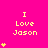 A bright pink background displays repeated yellow text "I Love Jason" with varying numbers of small yellow hearts below each phrase.