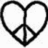 Black and white pixelated peace symbol with heart-shaped outer outline on solid white background.
