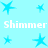 Light blue background with multiple blue star shapes and repeated white text "Shimmer Shimmer" in two