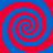 Four red and blue spiral patterns arranged in a on a solid background, each spiral alternating between the two colors