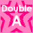 Animated contact sheet of a pink star-shaped icon with white text "Double A" and a large central letter "A", displayed across three frames in a 2x2 grid layout with one empty gray cell.