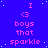 Blue background with pink text reading "I <3 boys that sparkle" repeated in a pattern, scattered light blue dots, and a gray rectangle in the bottom right corner