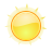 A pixelated sun icon with a bright yellow center, orange border, and radiating yellow rays on a gray background.