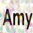 Static 48x48 pixel buddy icon featuring the name 'Amy' in stylized dark brown letters with subtle color gradients on a light pastel background.