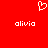 Red background with white pixelated heart symbol above two instances of the text 'olivia' in lowercase.