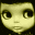 Two pixelated character faces side-by-side, left face with wide eyes and neutral mouth, right face with closed eyes and slight smile.