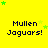 Yellow background with green stars and repeated 'Mullen Jaguars!' text in dark blue pixelated font across a