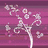 Animated pink cherry blossom tree with white flowers and swirling branches against a purple striped background.