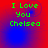 Green pixelated text "I Love You Chelsea" on a red and blue gradient background with subtle circular patterns.