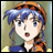 A pixelated anime-style character with blue hair and an orange headband appears on the left side of a contact sheet, while the right side displays
