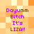 Pixelated orange and yellow checkered background with purple text reading 'Doyumm Bitch It's LIZA!!' in four identical blocks arranged in a