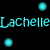 A static digital image displays repeated cyan text 'Lachelle' on a black background with scattered cyan and white dots.