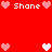 Red background with repeated 'Shane' text and pink/white heart icons arranged in a pattern