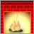 Animated fireplace with flickering flames inside a red brick mantel frame, showing sequential flame movement.