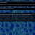 Pixelated blue and black horizontal stripes with scattered blue squares on a blue background.