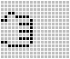 pixelated icons in black and white, each depicting variations of a stylized 'e' or '3' shape with dots and lines, arranged in and