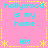 Pixelated pink background with cyan text 'hollywood is my home' and yellow dashed borders, repeated in a pattern