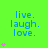 Bright green background with blue text 'live. laugh. love.' and pink star icons animating in vertical sequences.