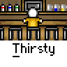 Animated contact sheet of a pixel art character in a bar setting with repeated text "Thirsty" across frames showing subtle motion changes.