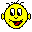 Two identical yellow pixelated smiley faces with black outlines, white eyes, and red tongues, positioned side-by-side on a gray background.
