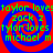 Four identical display red and blue spiral patterns with green text reading 'taylor loves', 'zack z', 'tylor loves', 'michael m' on a solid background