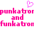 Pixelated pink text and a heart symbol on white background, with repeated 'punkatron' and 'funkatron' phrases and 'and' in between.