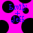 A static digital image with a bright pink background and black circular shapes, featuring blue text reading "Emily + Jeff" in pixelated font.