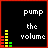 Six display "pump the volume" text with animated audio equalizer bars in red, yellow, and green against black backgrounds