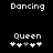 Pixelated text "Dancing" and "Queen" above a of five heart symbols with one gray heart, displayed in two side-by-side showing animation changes