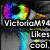 A static buddy icon with a split composition showing a colorful eye, heart, and animal silhouettes alongside text reading VictoriaM14 likes cool, Animals, Colour & Awesome!