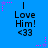 Blue background with repeated text "I Love Him! <33" and pink star-shaped pixel decorations.