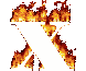 A white X-shaped icon with animated orange and yellow flames on its top-left, bottom-left, and right edges against a gray background.