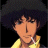 Pixelated character with dark afro hair and yellow shirt against black background, showing partial face in profile view.