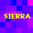 Pixelated of purple and blue squares with four instances of yellow text reading "SIERRA" in a blocky font