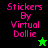 Four display 'Stickers By Virtual Dollie' text with star symbols, varying background colors and star color changes