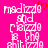 Pixelated text on bright pink background with red heart symbol above 'madizze' in left , static display of identical right