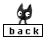 Four-frame animated contact sheet showing a black cartoon cat mascot with white eyes and ears above the word 'back' in pixelated text, each frame displaying distinct pose variations of the character.