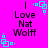 Bright pink background with black text reading "I Love Nat Wolff" and cyan square-shaped pixel art decorations at corners.