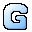 Pixelated blue 'G' icon with black outline and gray inner 'G' on left; adjacent pixelated blue cloud-like shape with black outline and gray crescent on right.