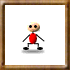 Pixelated cartoon figure with beige head, black eyes, red torso, and gray limbs in various poses against white background.