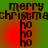 Merry Christmas text with 'HO HO HO' below, red and green gradient background, pixelated style.