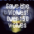 Animated icon with three text variations over a wolf silhouette background, each frame showing different white pixelated text.