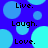 Blue background with light blue circles and black text reading Live. Laugh. Love. repeated in a pattern