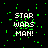 Pixelated green and white text "STAR WARS MAN!" repeated across a black background with scattered green pixels, displayed in a 3x2 contact sheet of animated frames.