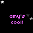 Black background with scattered white and gray stars; repeated purple text 'amy's cool!' in three