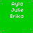 Green background with repeated white text 'Ayla Julie Erika' in three , scattered purple dots, and a gray rectangle in bottom-right corner